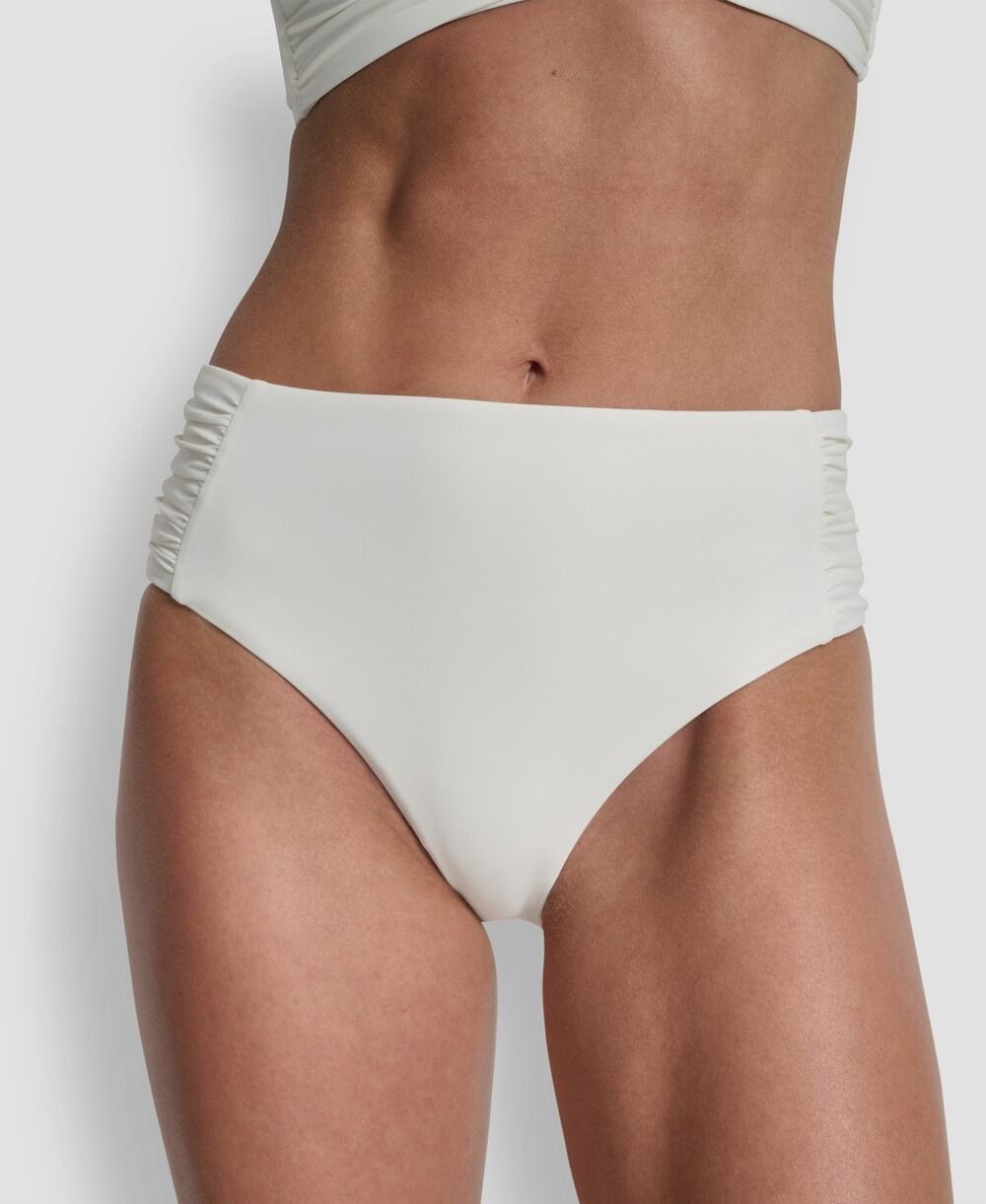 DKNY Women's High-Waist Side-Shirred Bikini Bottoms Ivory Size S 0422
